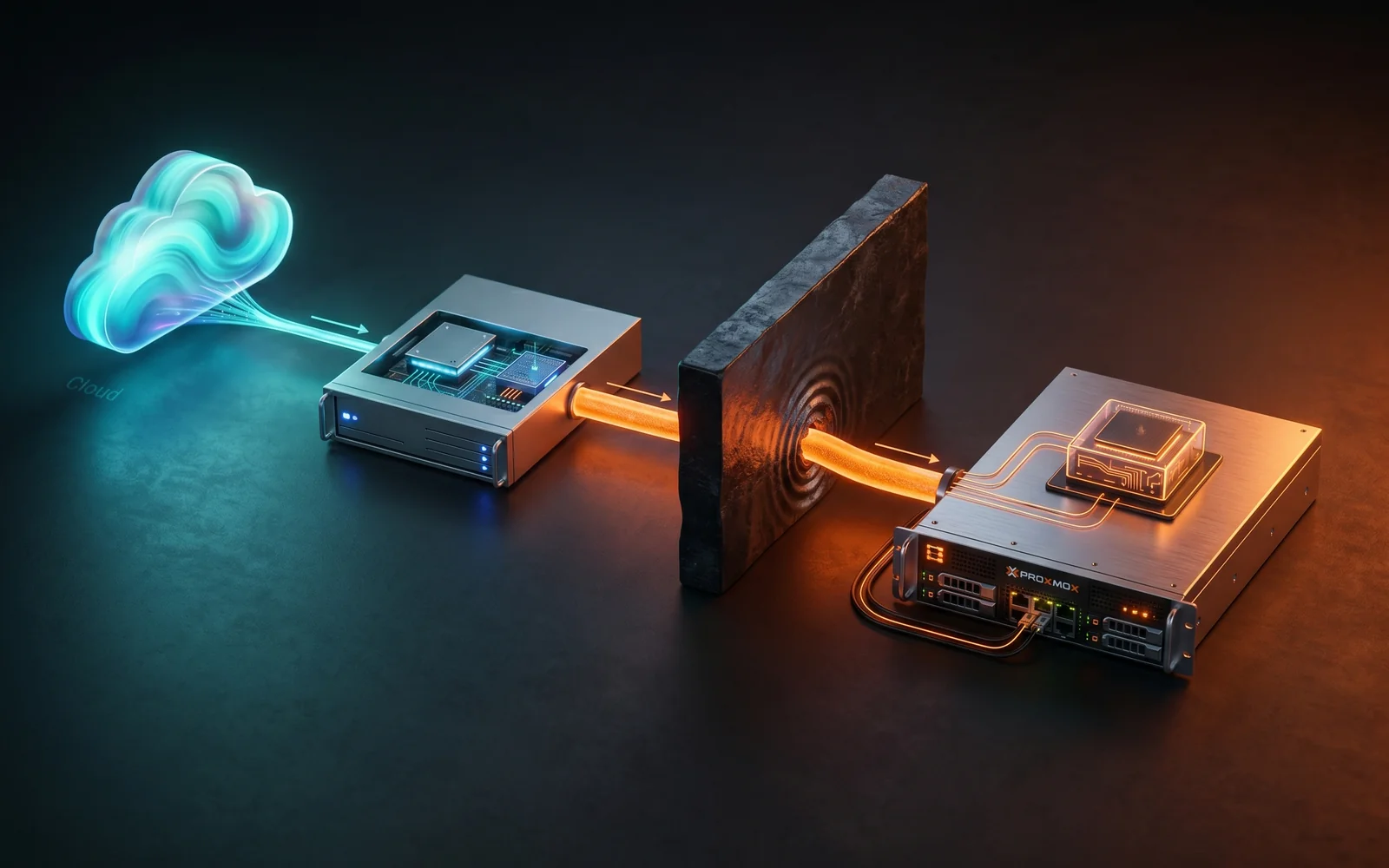 Architecture réseau complète : Internet vers VPS (port 443 + reverse proxy + socat) puis tunnel WireGuard chiffré traversant le CGNAT vers l'hôte Proxmox interne et le conteneur LXC de destination