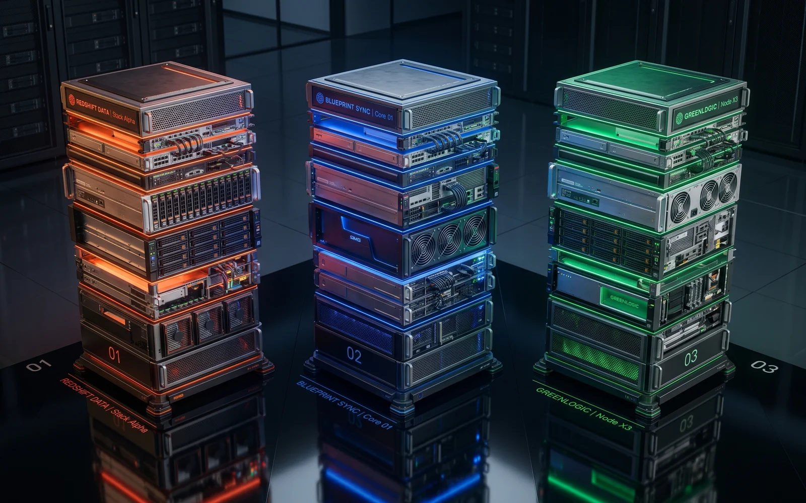 Trois piles d'architecture serveur côte à côte : Proxmox (KVM/LXC sur Debian), TrueNAS SCALE (ZFS-first sur Debian), Unraid (parité grand public sur Slackware en RAM)