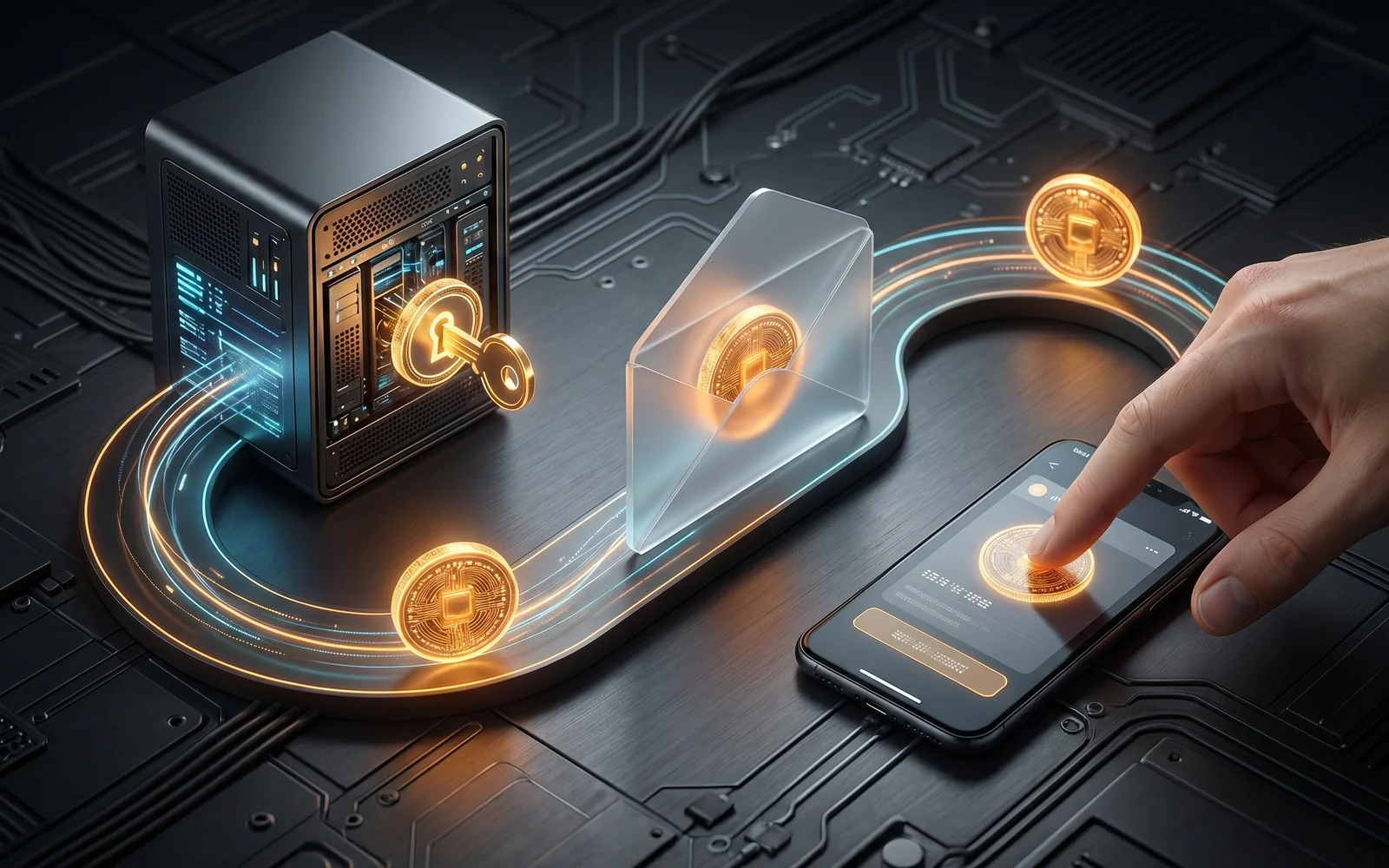 Schéma du flux d'un token HMAC signé : le serveur signe les données de la course avec un secret, le token transite dans le mail envoyé au chauffeur, et le clic sur 'Accepter' déclenche une vérification de signature côté serveur avant l'envoi d'un mail de confirmation au client